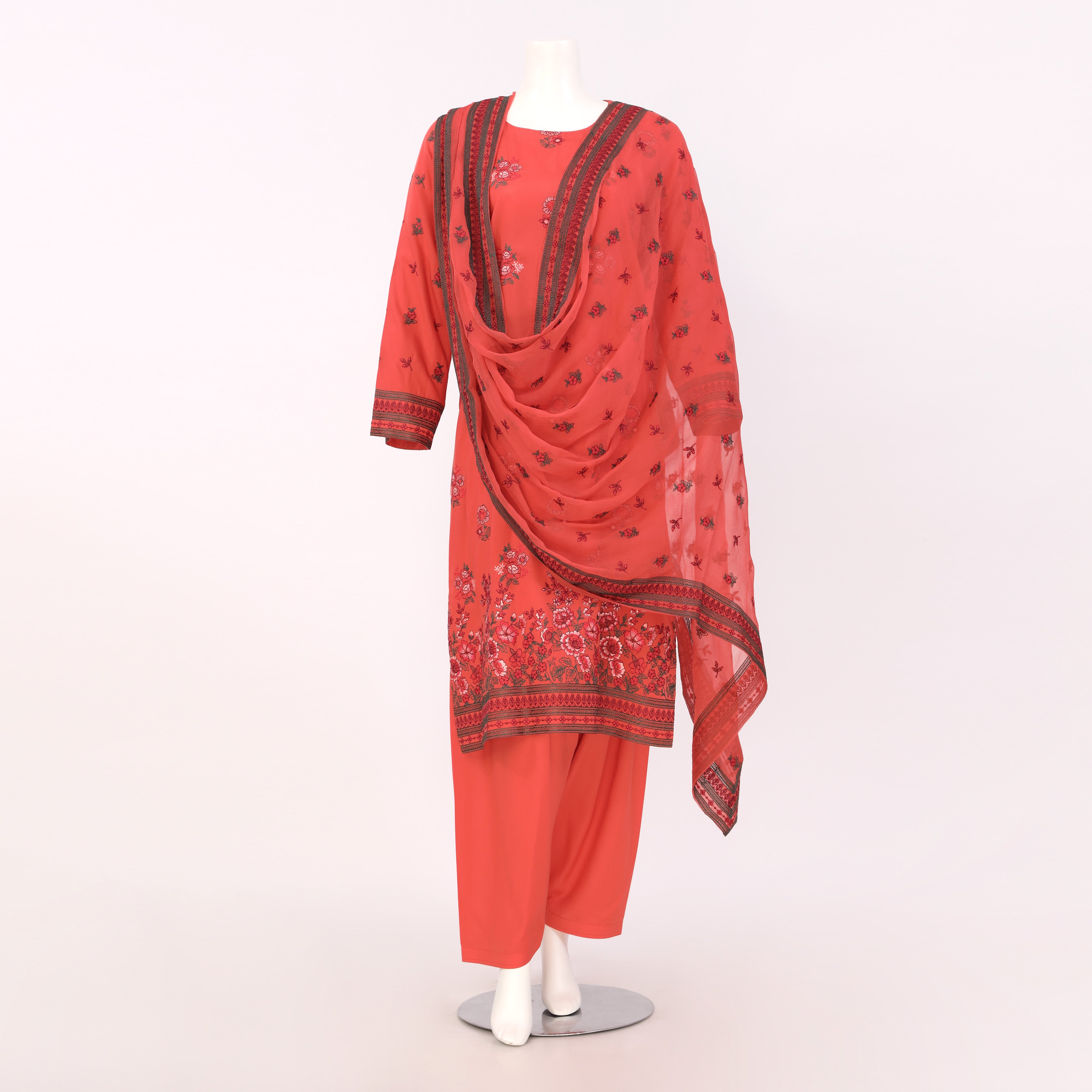 Unstitched Embroidered 3 Piece Suit